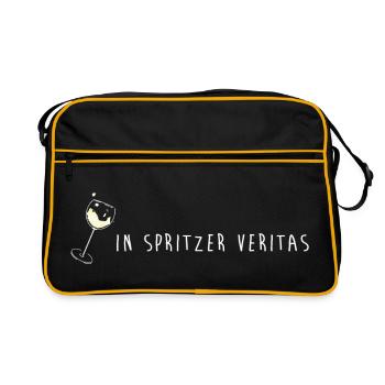 in spritzer veritas winzer wein lustig spruch vino - Retro Tasche - Schwarz/Gold - Vorne