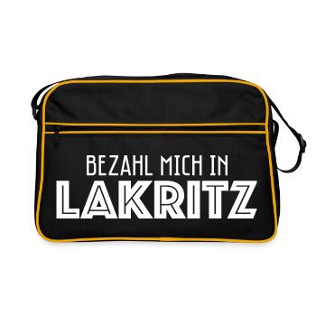 Lakritz Lakritze Spruch Lustig Sü Süßigkeit - Retro Tasche - Schwarz/Gold - Vorne
