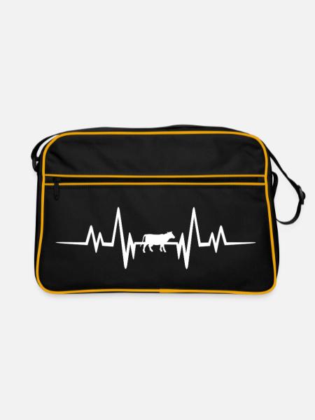 Herzschlag Kuh-Design - Retro Tasche - Schwarz/Gold