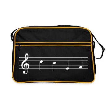 CHEF als Noten – Weißes Musik-Wortspiel - Retro Tasche - Schwarz/Gold - Vorne