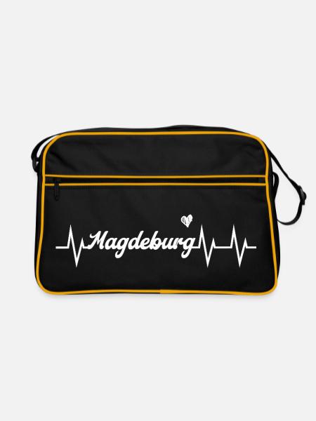Heartbeat Magdeburg - Retro Tasche - Schwarz/Gold - Vorne