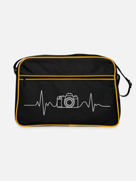 Heartbeat Camera Line Design - Retro Bag - black/gold - Front