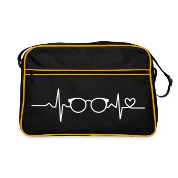 Herzschlag Brille Linienkunst - Retro Tasche - Schwarz/Gold - Vorne