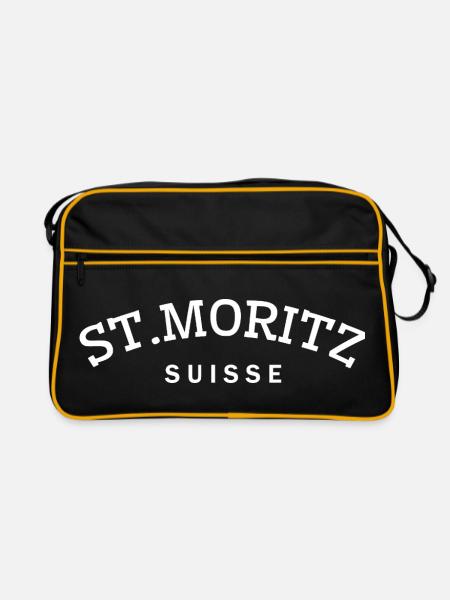 St. Moritz - Suisse - Schweiz - Swiss - Retro Tasche - Schwarz/Gold - Vorne
