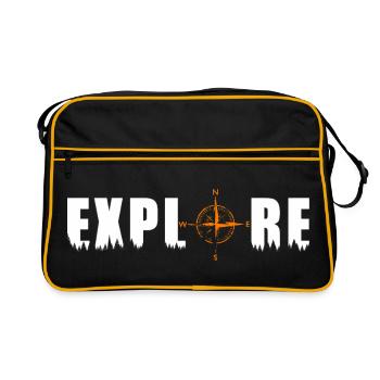 Explore Motiv mit einem Kompass - Retro Tasche - Schwarz/Gold - Vorne