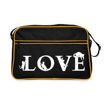 LOVE Katzen-Silhouetten-Wortkunst - Retro Tasche - Schwarz/Gold - Vorne