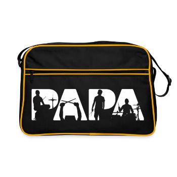 Schlagzeuger Papa Musiker Silhouette Trommelset Kunst - Retro Tasche - Schwarz/Gold - Vorne