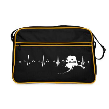Title: Alaska Heartbeat Map Silhouette Home State  - Retro Bag - black/gold - Front