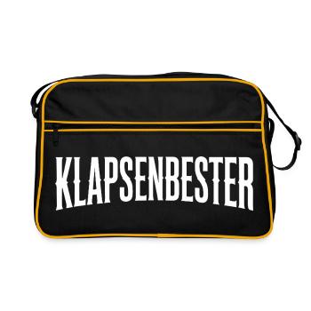Klapsenbester Durchgeknallt Irrenhaus Büro Spruch - Retro Tasche - Schwarz/Gold - Vorne