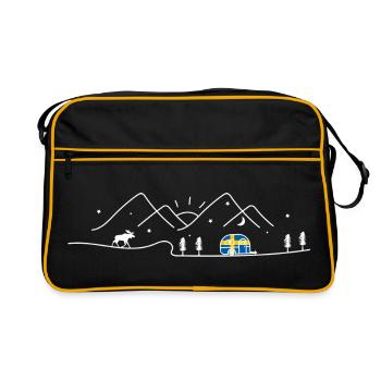 Schweden Camping Wohnwagen Sverige Design - Retro Tasche - Schwarz/Gold - Vorne