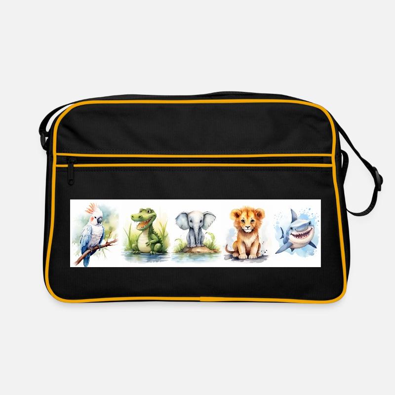 Tierabdrücke aus der Baumschule - Retro Tasche - Schwarz/Gold
