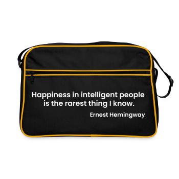 Citation d’Hemingway sur le bonheur rare dans les esprits intelligents - Sac Retro - noir/or - Devant