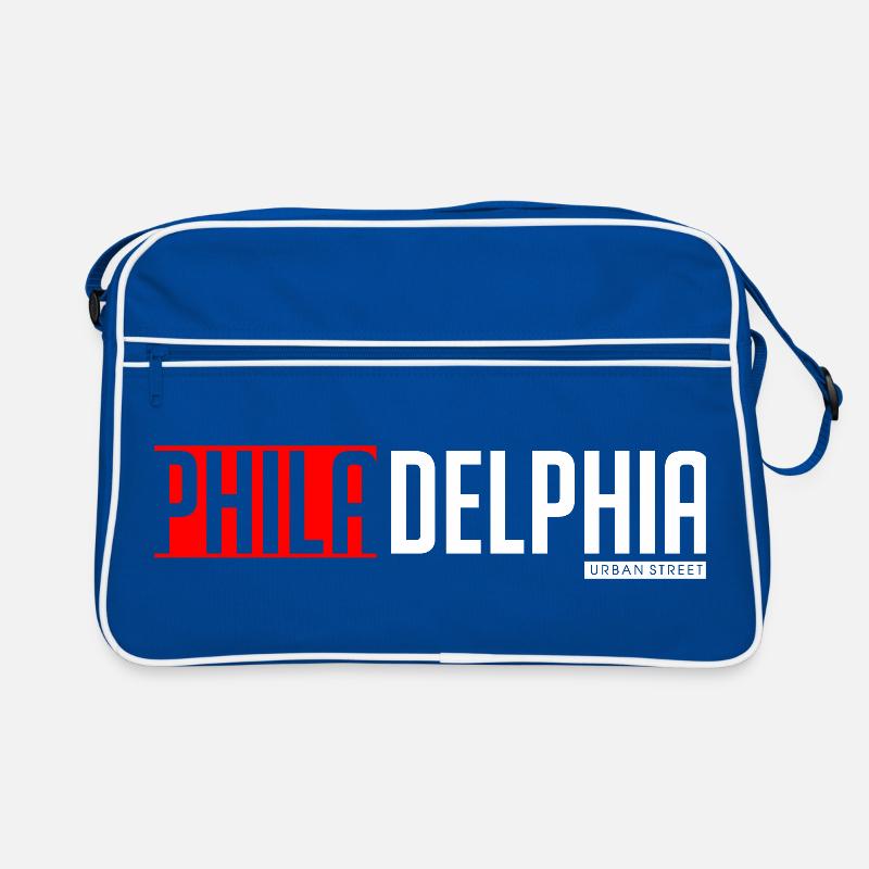 Farbenfrohes textbasiertes Design von Philly und Delta Retro Tasche