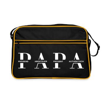 Horizontales PAPA Design in Weiß für dunkle Mode - Retro Tasche - Schwarz/Gold - Vorne