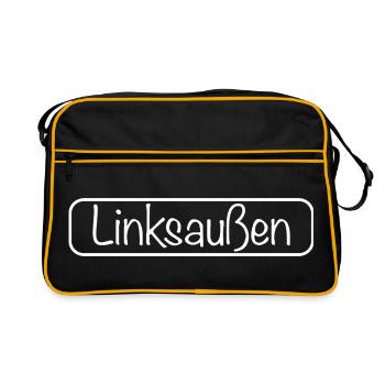Schriftzug Linksaußen (Weiß) - Retro Tasche - Schwarz/Gold - Vorne