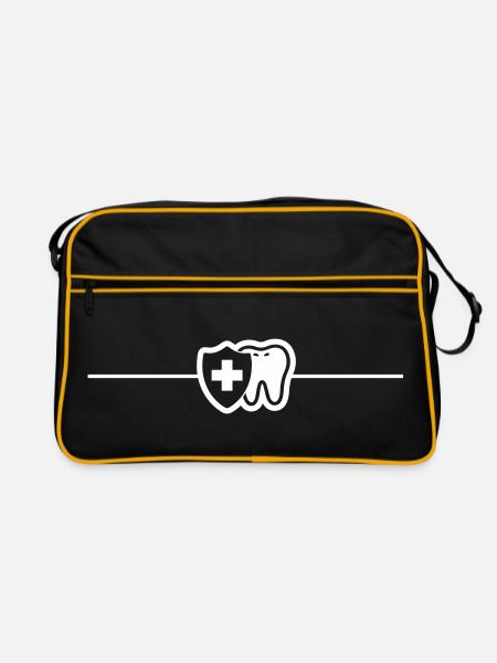 Zahn Schutzschild Linie Zahnarzt - Retro Tasche - Schwarz/Gold