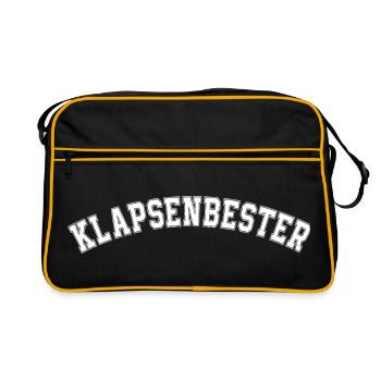 Klapsenbester Durchgeknallt Irrenhaus Büro Spruch - Retro Tasche - Schwarz/Gold - Vorne