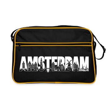 Amsterdam, Hollande, Pays-Bas, Vacances en silhouette - Sac Retro - noir/or - Devant
