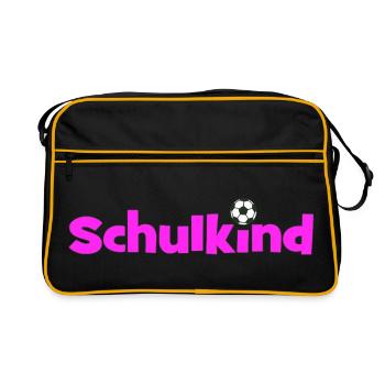Schulkind Fußball Pink Einschulung 2026 - Retro Tasche - Schwarz/Gold - Vorne