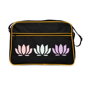 Fleurs de lotus, fleurs de lotus, yoga de la fleur en fleurs pastel - Sac Retro - noir/or - Devant