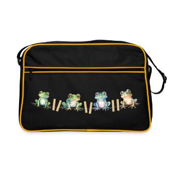 Motif grenouille : grenouilles drôles sur la corde à linge - Sac Retro - noir/or - Devant