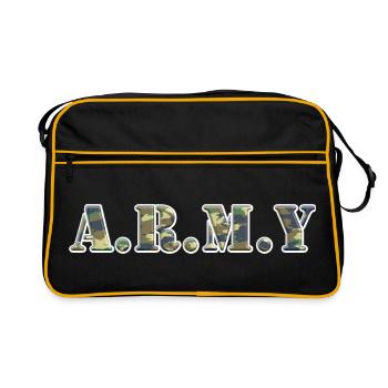 Army dot Design in Camouflage - Retro Tasche - Schwarz/Gold - Vorne