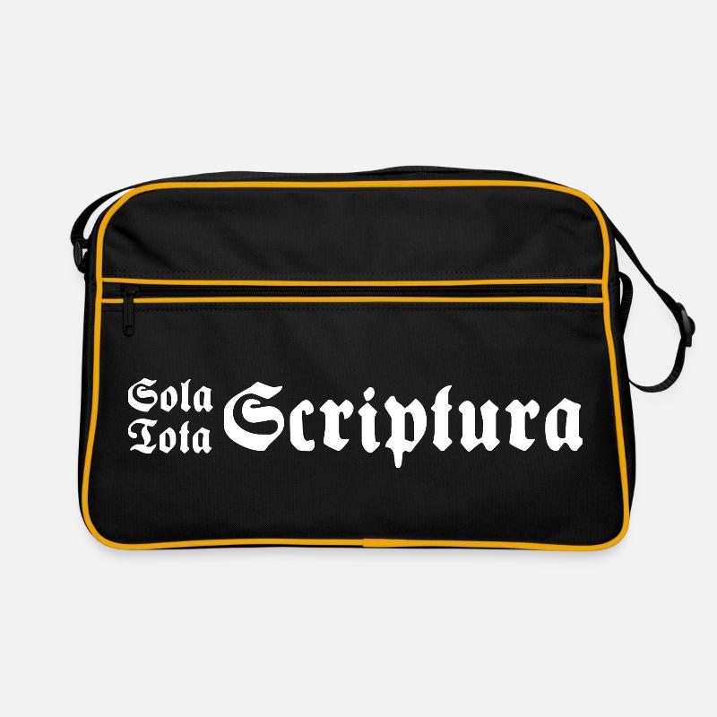 Sola Tota Scriptura weiß - Retro Tasche - Schwarz/Gold