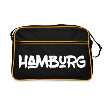 Hamburg - Hansestadt - Alster - Elbe - Hafen - Retro Tasche - Schwarz/Gold - Vorne