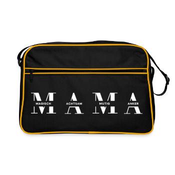 Horizontales MAMA Design in Weiß für dunkle Mode - Retro Tasche - Schwarz/Gold - Vorne
