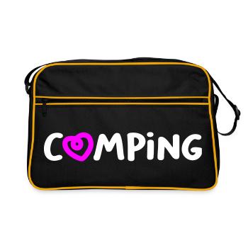 Camping coeur camping-car écriture manuscrite caravane van vie - Sac Retro - noir/or - Devant