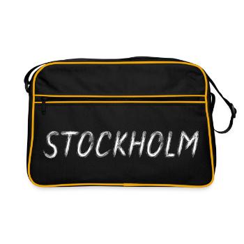 Stockholm, Schweden – Typografie Brush White - Retro Tasche - Schwarz/Gold - Vorne