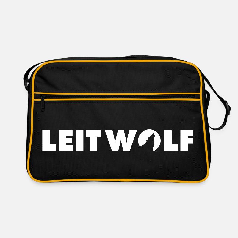 Leitwolf Schriftzug in weiß - Retro Tasche - Schwarz/Gold