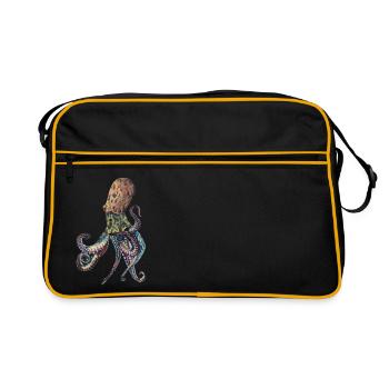 Oktopus Tintenfisch - Retro Tasche - Schwarz/Gold - Vorne