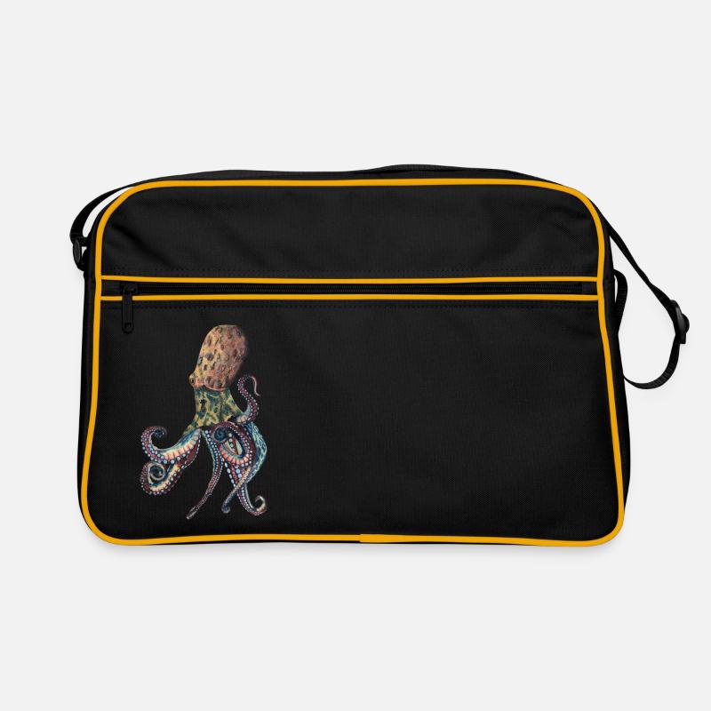 Oktopus Tintenfisch - Retro Tasche - Schwarz/Gold