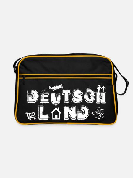 Deutschland Schriftzug mit Symbolen - Retro Tasche - Schwarz/Gold - Vorne