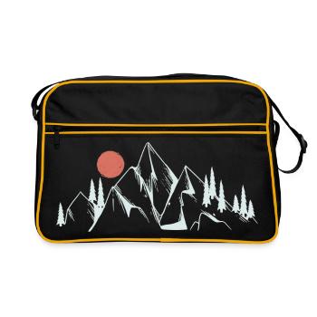 Dessin au trait de l’aube des montagnes - Sac Retro - noir/or - Devant