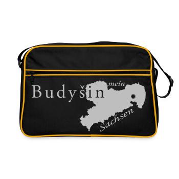 Budyšin (Bautzen) - Mein Sachsen - Heimatstadt - Retro Tasche - Schwarz/Gold - Vorne