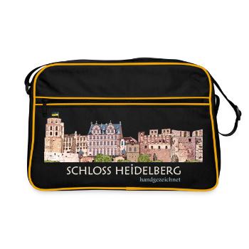 Panorama du palais de Heidelberg, dessin à la main - Sac Retro - noir/or - Devant