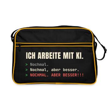 Ich arbeite mit KI – Nochmal, aber besser! - Retro Tasche - Schwarz/Gold - Vorne