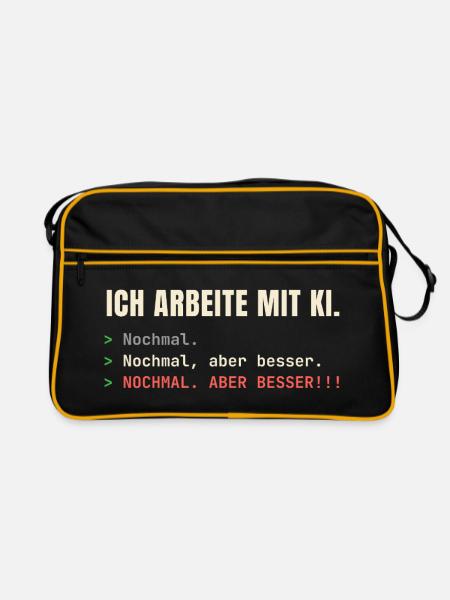 Ich arbeite mit KI – Nochmal, aber besser! - Retro Tasche - Schwarz/Gold