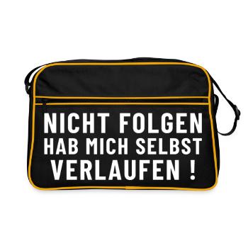 Nicht folgen, hab mich selbst verlaufen ! - Retro Tasche - Schwarz/Gold - Vorne