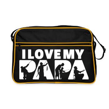 I Love My Papa Fishing Angler Silhouette - Retro Bag - black/gold - Front