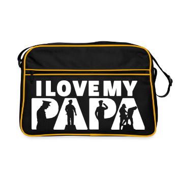 Ich liebe meinen Papa Polizist und Gesetzeshüter-Silhouette - Retro Tasche - Schwarz/Gold - Vorne
