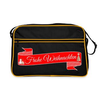 Frohe Weihnachten weißer Text auf rotem Band - Retro Tasche - Schwarz/Gold - Vorne
