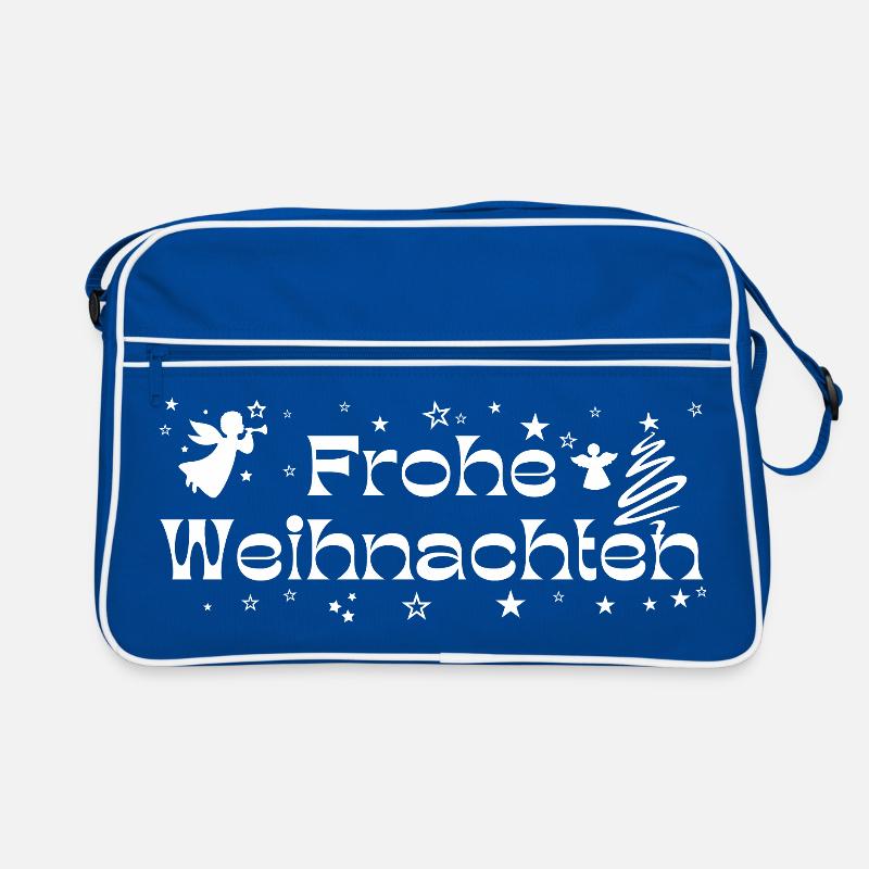 Frohe Weihnachten weiß Sterne Engel Christbaum Retro Tasche