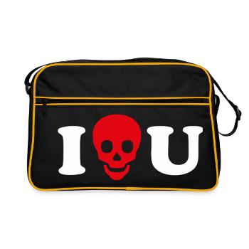 I love you / Totenkopf - Retro Tasche - Schwarz/Gold - Vorne