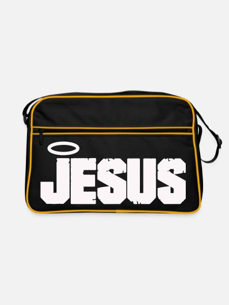 Jesus Schriftzug mit Heiligenschein - Retro Tasche - Schwarz/Gold - Vorne