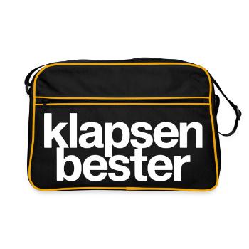 Klapsenbester Durchgeknallt Irrenhaus Büro Spruch - Retro Tasche - Schwarz/Gold - Vorne