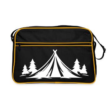 Camping Zelt Natur Symbol - Retro Tasche - Schwarz/Gold - Vorne