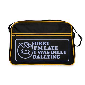 Sorry I’m Late – Lustiges Retro-Schild - Retro Tasche - Schwarz/Gold - Vorne